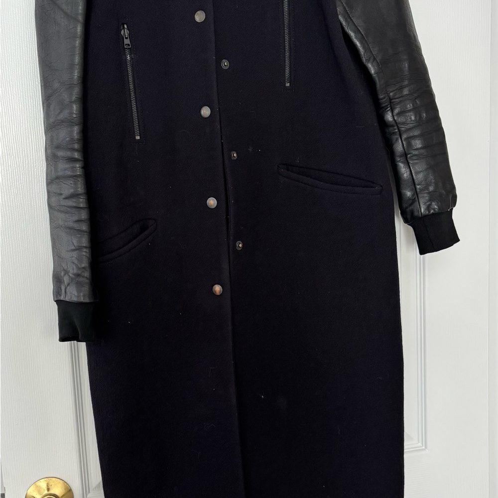ba&sh Black Coat with Leather Sleeves